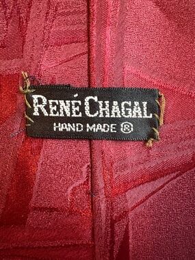 Vintage Rene Chagal Handmade Burgundy Abstract Geometric Silk Tie